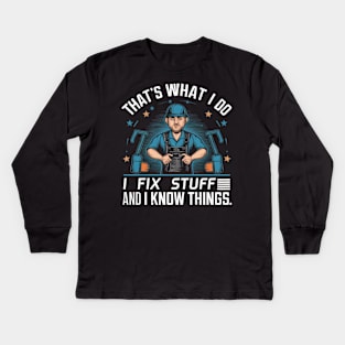 "I Fix stuff" Funny Mechanic, Ingenieur, Garage Kids Long Sleeve T-Shirt